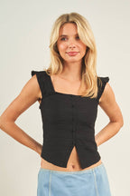 11054-RUFFLE BUTTON  DOWN TANK TOP