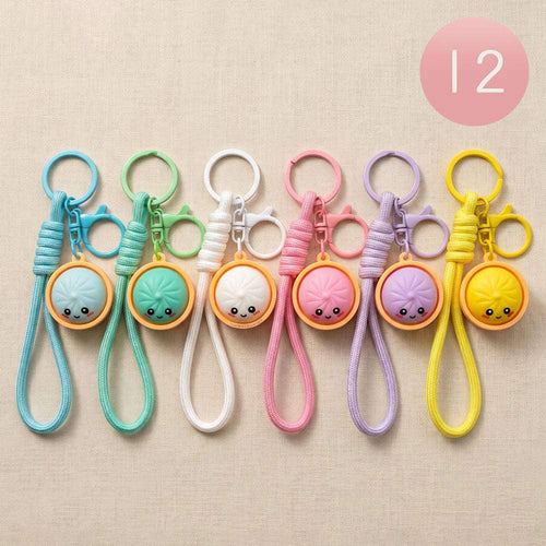 12PCS - Cute Bao Bun Dumpling Stress Relief Fidget Clicker Bag Charm Keychains