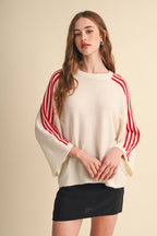 STRIPED 3/4 SLEEVE SWEATER MSW11585