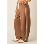 LACE TRIM BARREL LEG DRAWSTRING PANTS