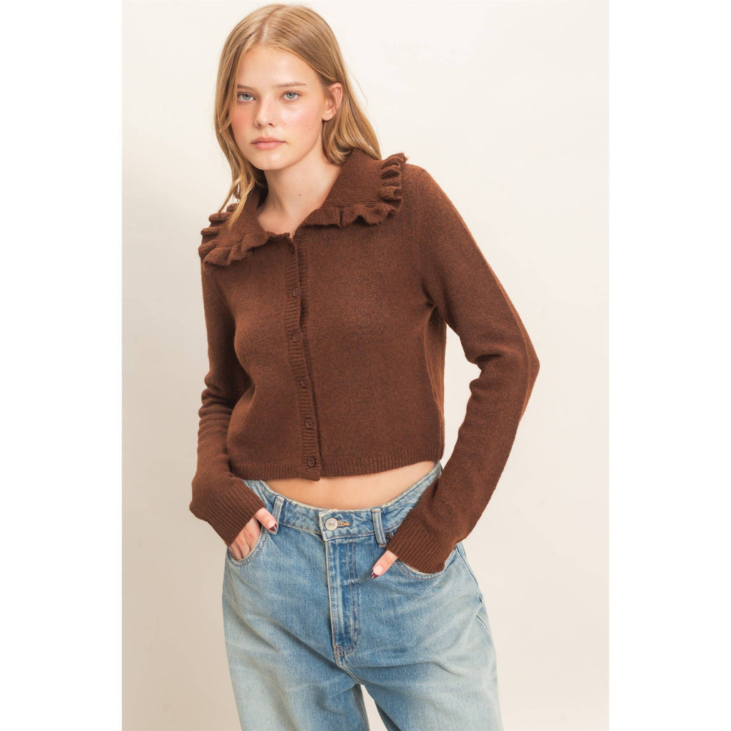 Ruffled Collar Knit Cardigan