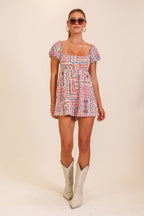 Boho Patchwork Print Smocked Romper