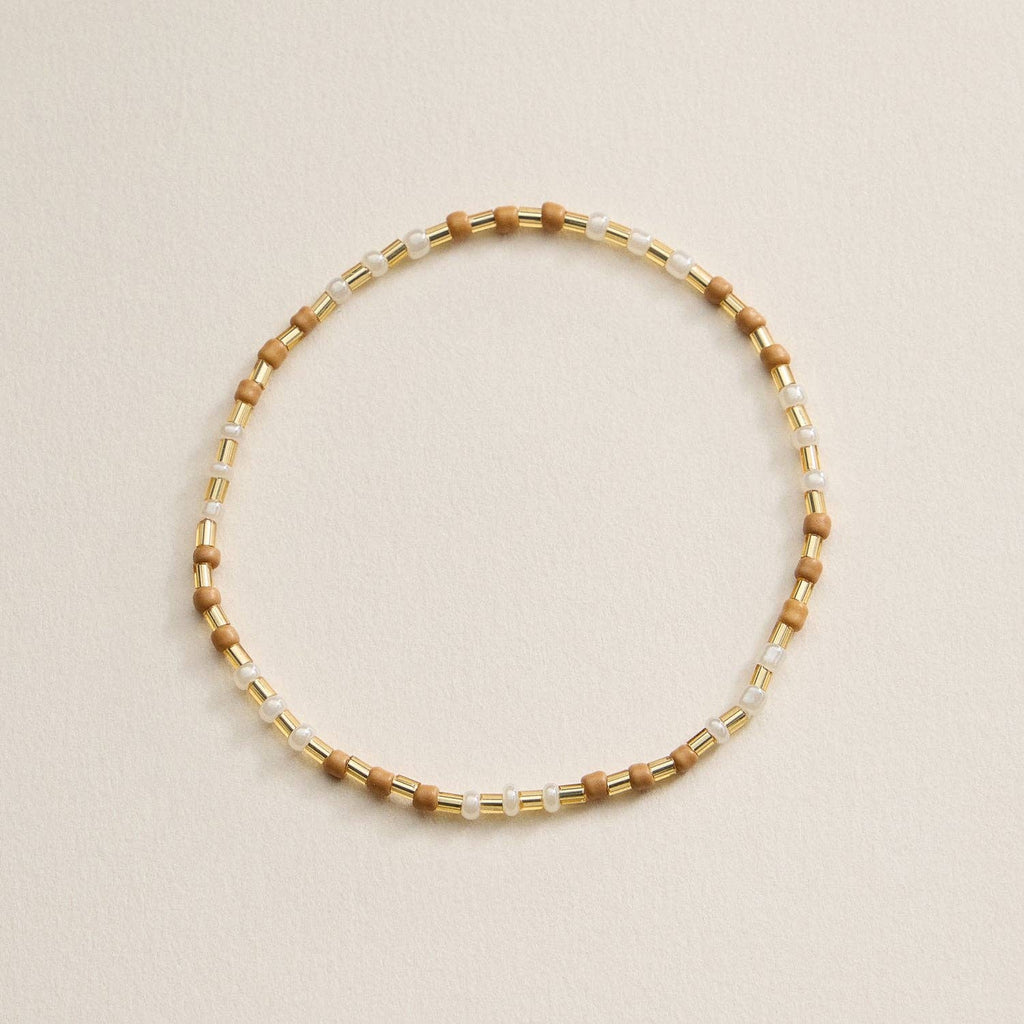 Beaded Heart Charm Stretch Bracelet Set | 3-Piece Layered Stack with Gold Accents