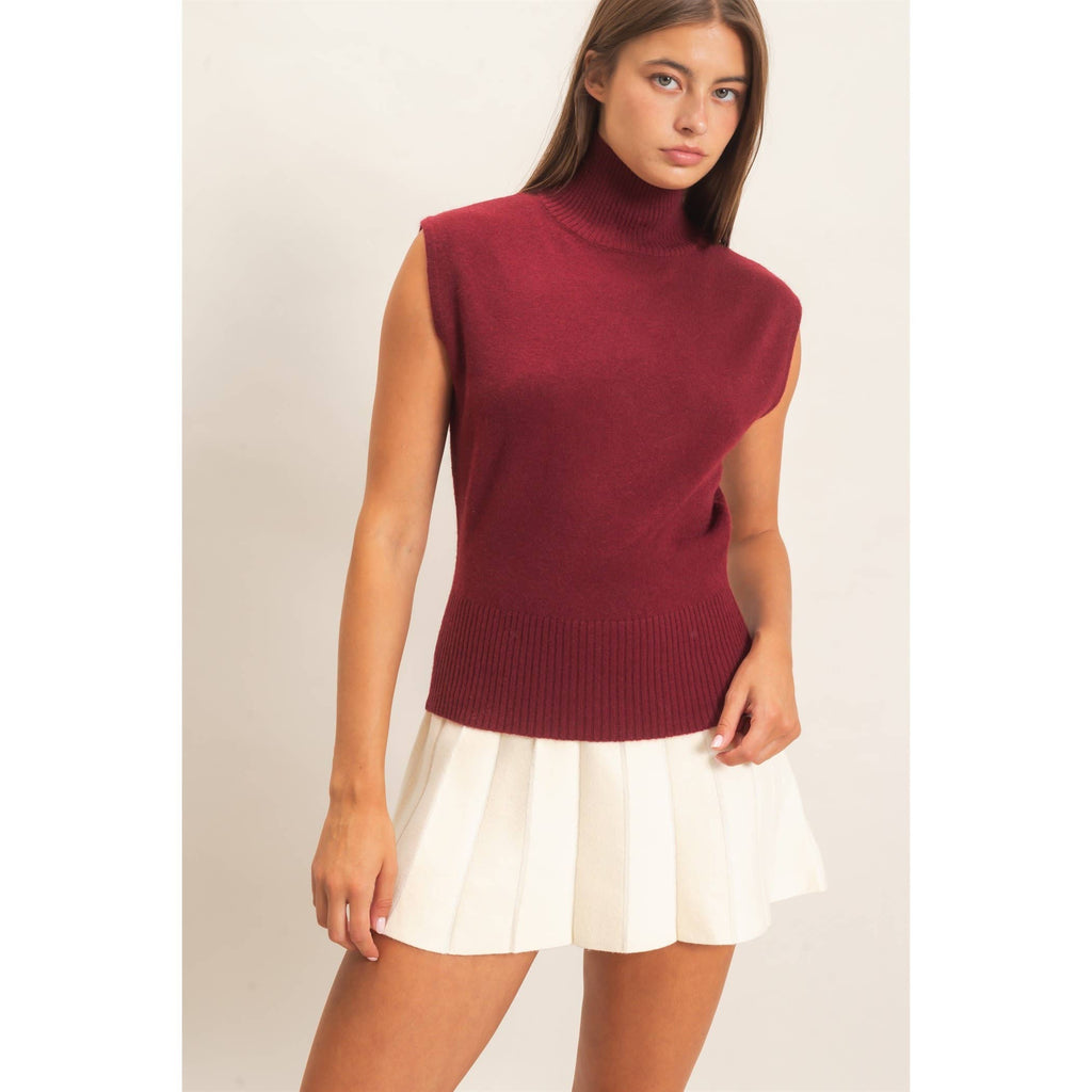 Sleeveless High Neck Knit Top