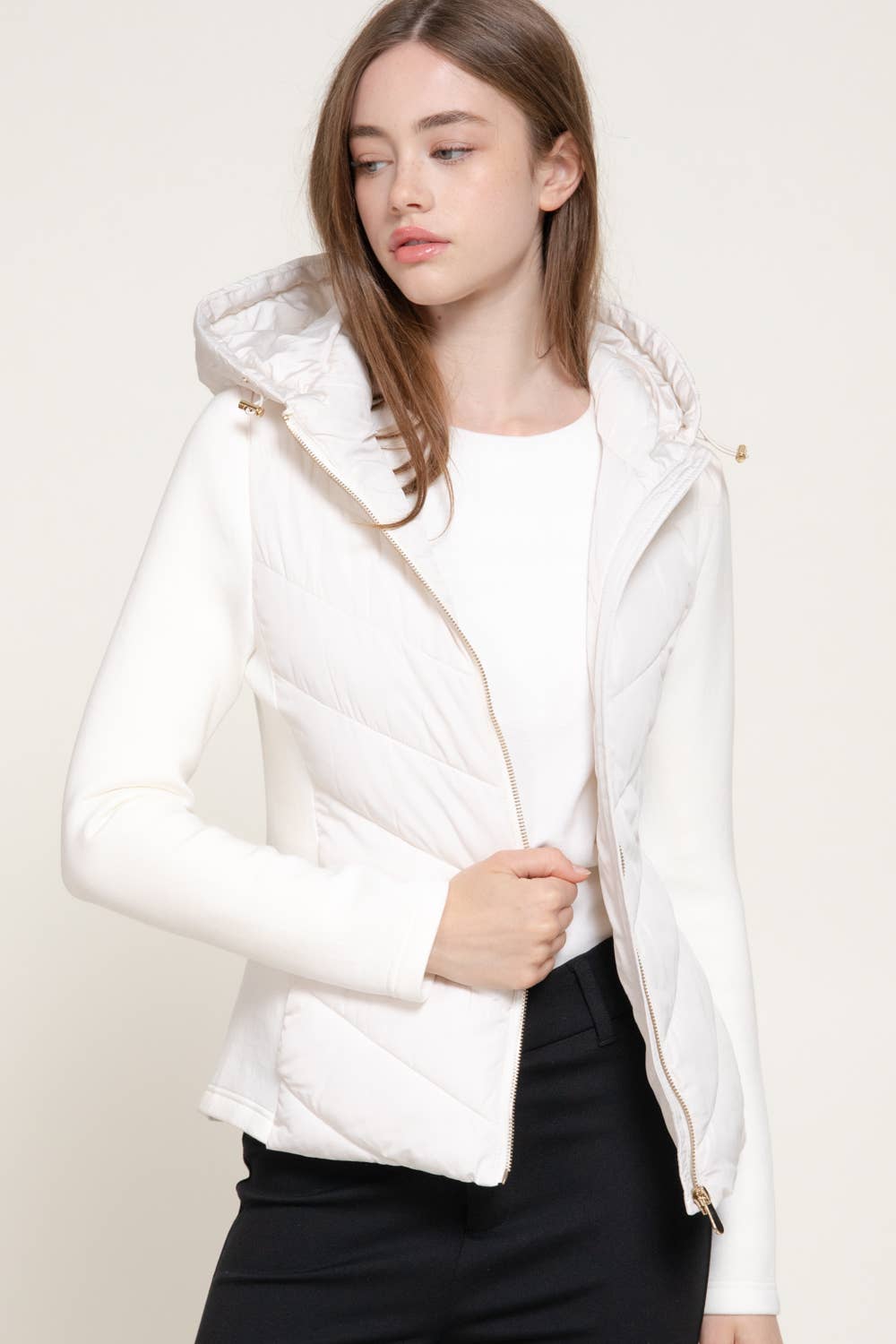 Hight Neck Adjustable Hoodie Quilted Puffer Jacket
