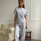 Leopard Print Pajama Set with Short Sleeve Top