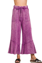 `Acid Washed Flare Hem Pants With Pockets Zenana