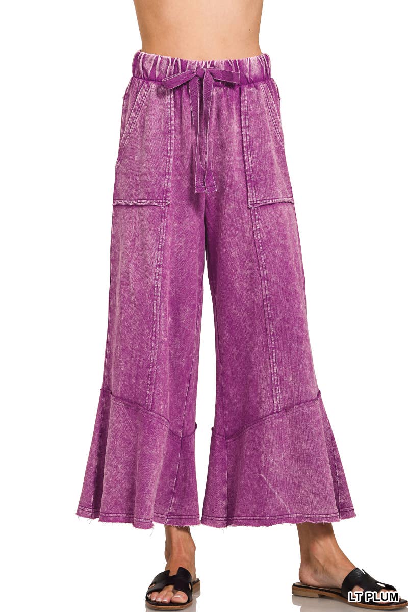 `Acid Washed Flare Hem Pants With Pockets Zenana