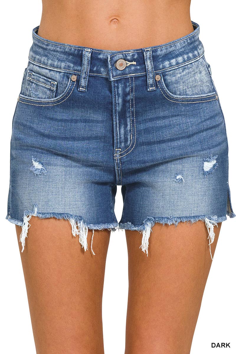 Distressed Cuffed Raw Hem Denim Shorts