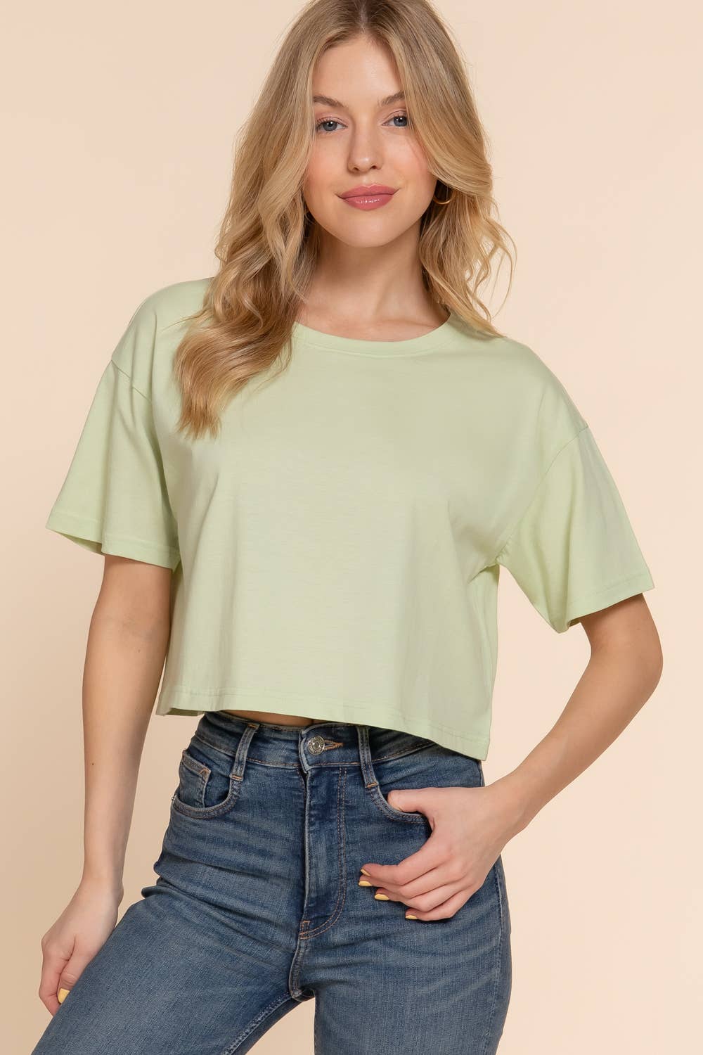 Short Sleeve Crew Neck Oversize Crop Cotton Knit Tee
