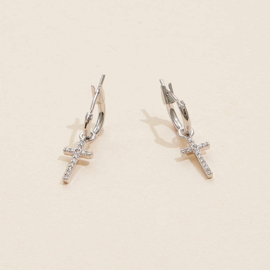 18K Gold Dipped CZ Cross Hoop Earrings
