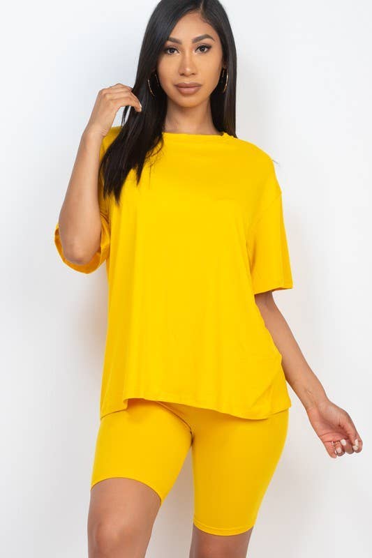 Loose Fit Top Oversize Shirts And Bike Shorts Set