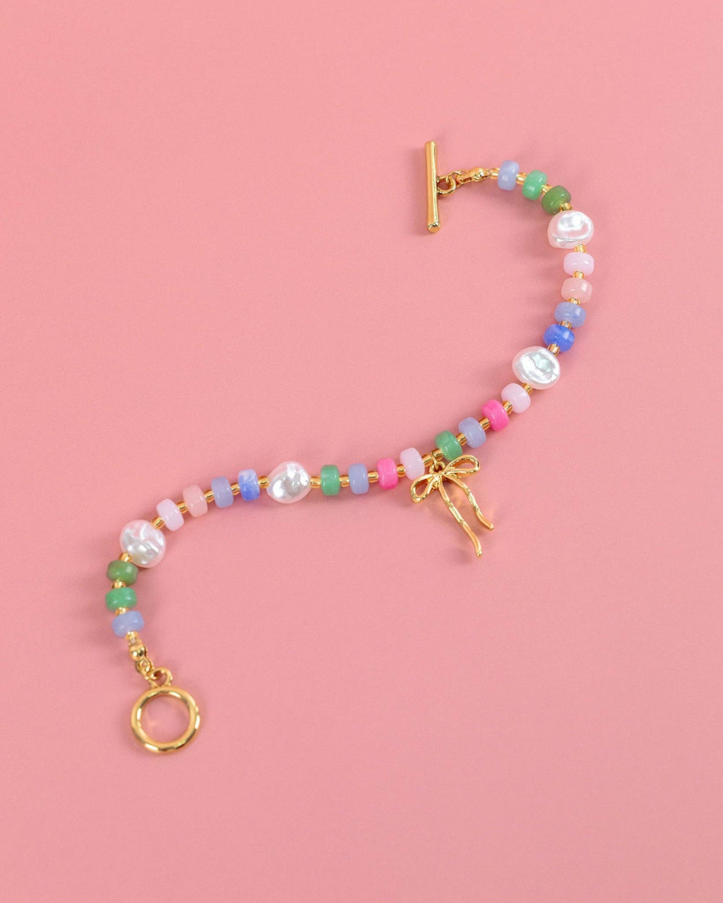 Confetti Crush Coquette Bead Pearl Toggle Bracelet
