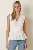 V NECK PEPLUM SLEEVELESS BLOUSE