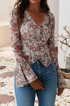 Floral Long Bell Sleeve Blouse