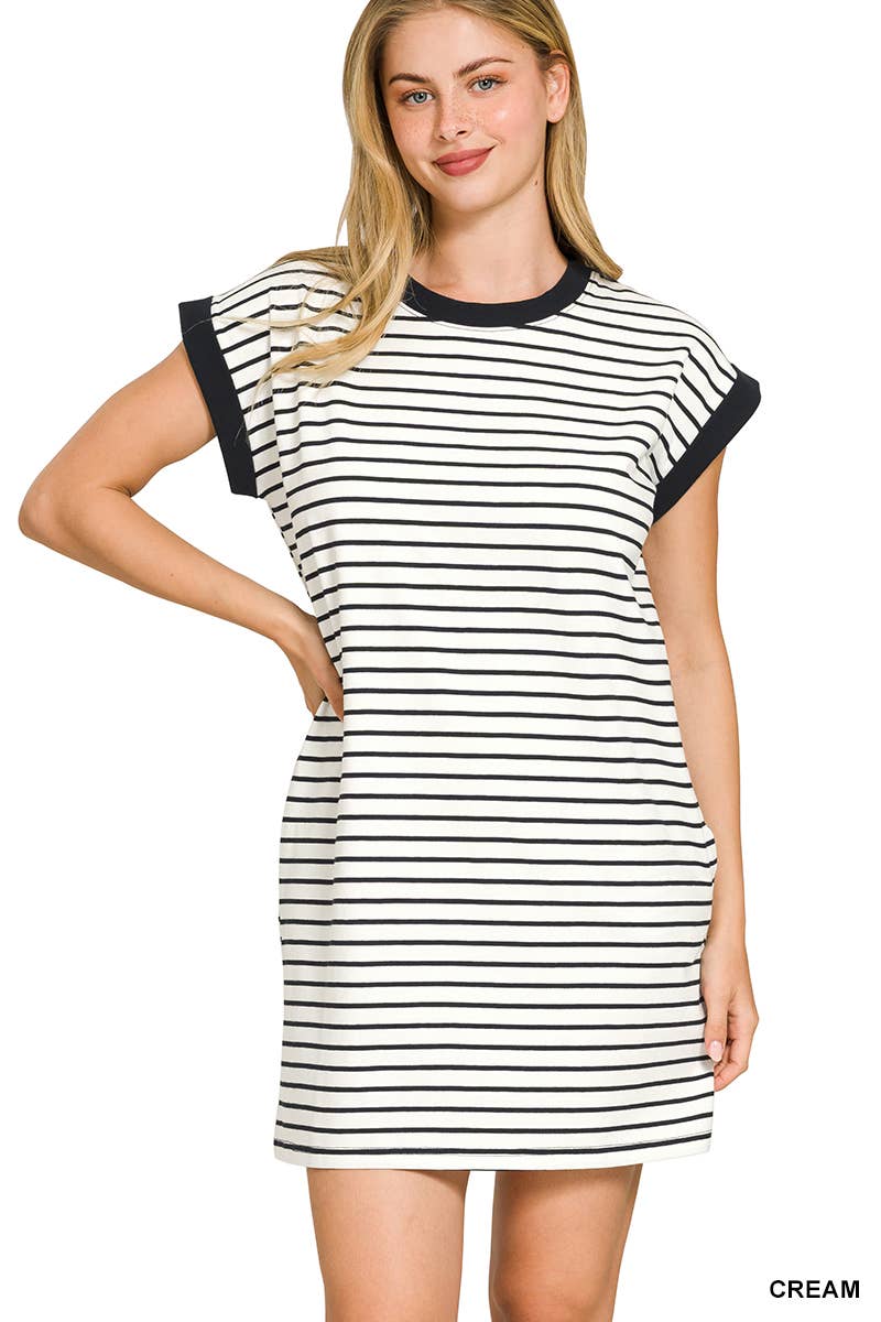 Stripe Cotton Tshirt Dress w/ side pockets SI-29147