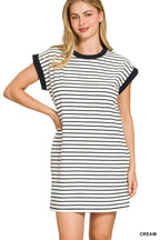 Stripe Cotton Tshirt Dress w/ side pockets SI-29147