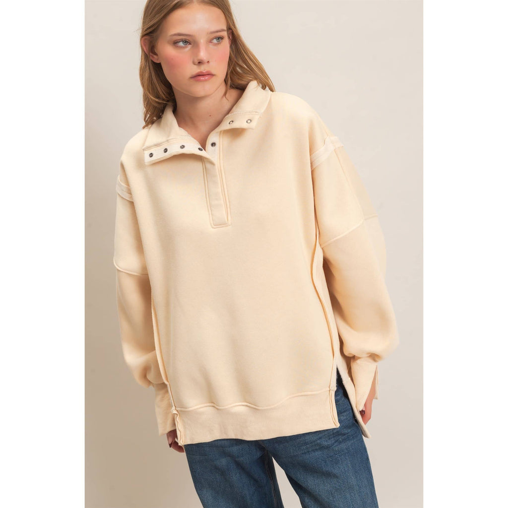 Mineral Wash Snap Collar Pullover