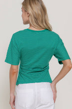 Short Dolman Sleeve Defined Silhouette Stripe Knit Top