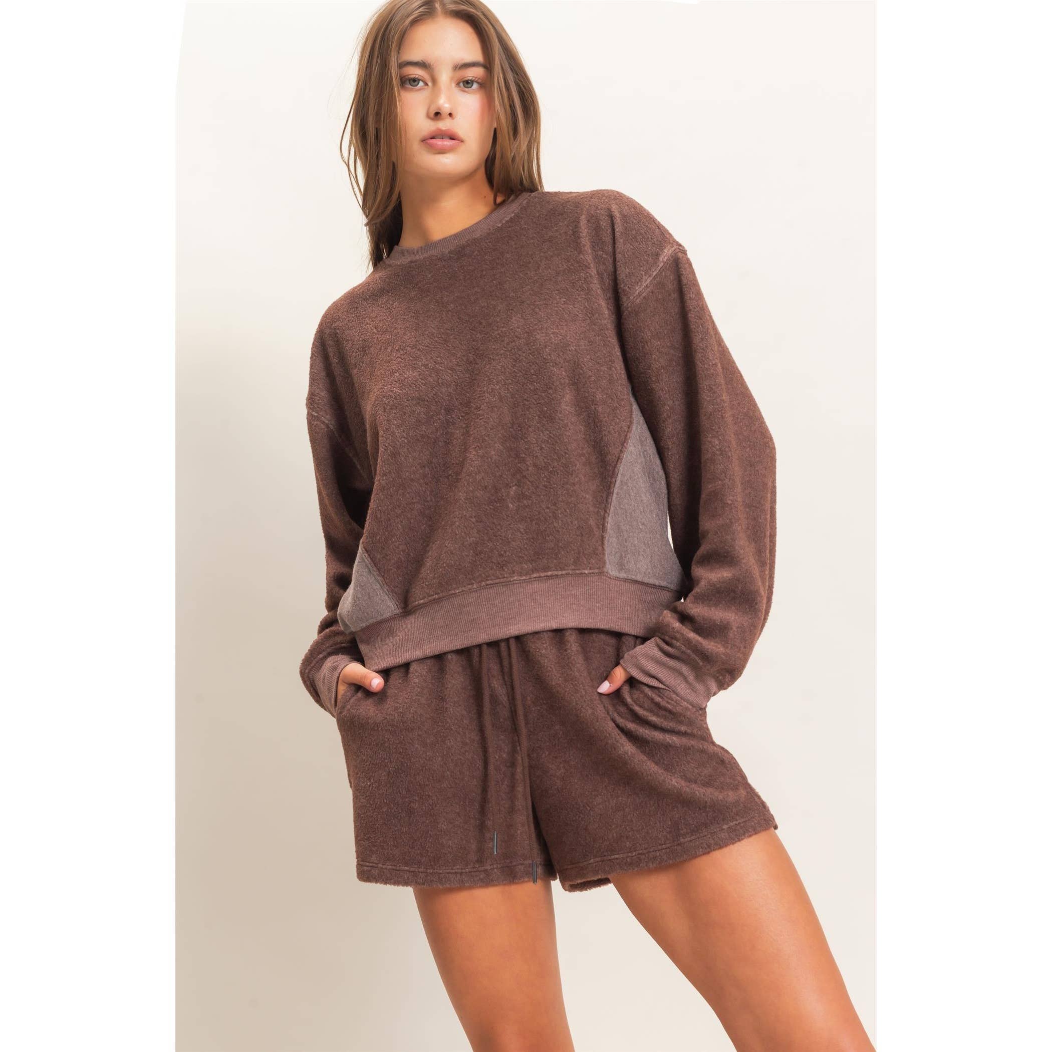 Contrast Sweatshirt & Shorts Set