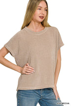 Chenille Waffle Cap Sleeve Sweater