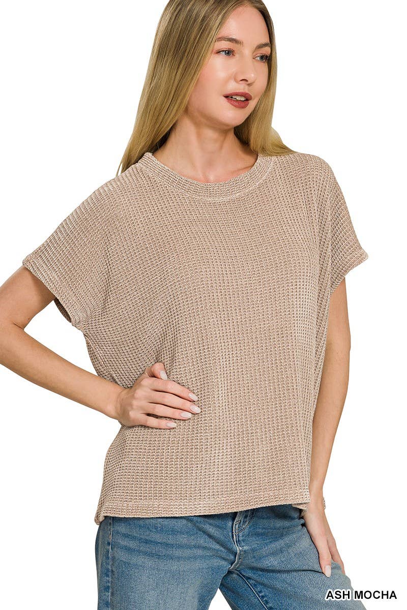 Chenille Waffle Cap Sleeve Sweater