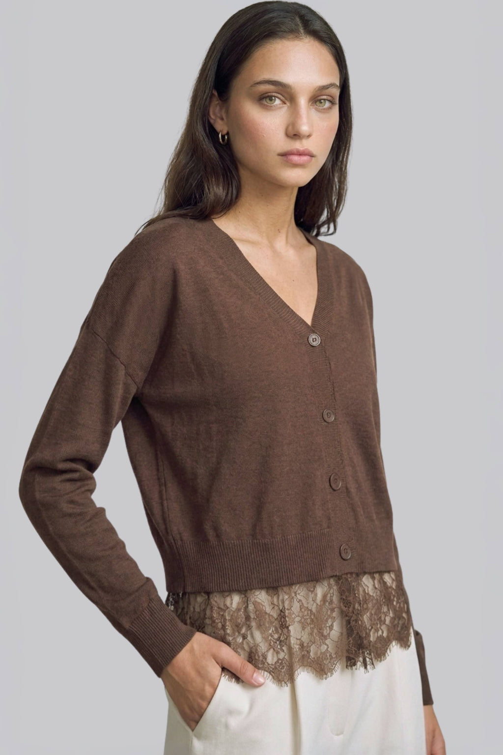 Lace-trimmed V-neck Cardigan