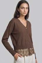 Lace-trimmed V-neck Cardigan