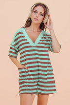 NP70994-Stripe Casual Knit Romper
