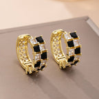 Checker Black & Crystal Baguette Hoop Earrings | 80E61892