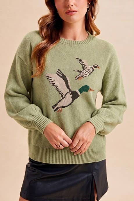 Mallard Duck Intarsia Oversize Pullover Sweater