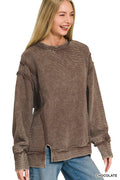 Acid Washed Double Ribbed Exposed-seam Pullover