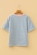 LAS Stripe Looks Contrast Drop Shoulder Loose Tee (S-4X)