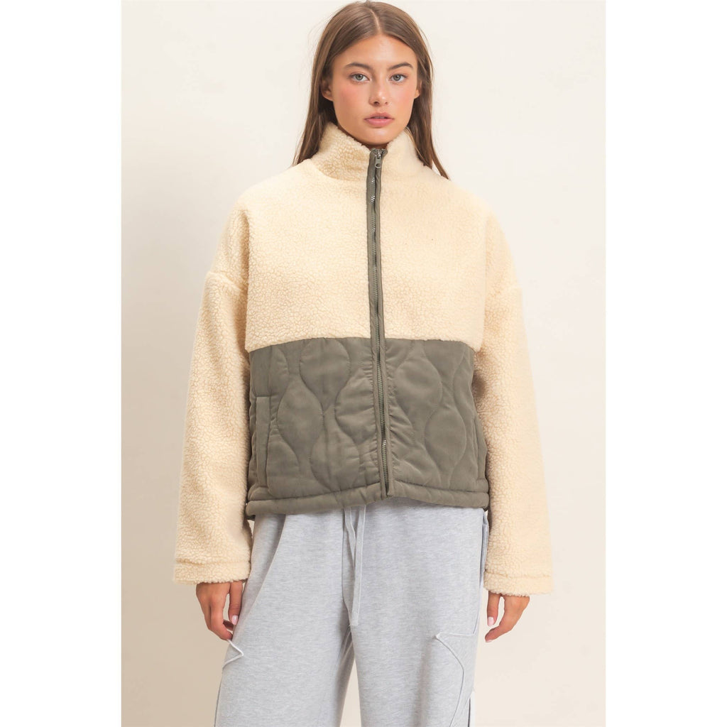 Quilted Sherpa Zip Up Jacket