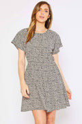 ANIMAL PRINT FLARE SLEEVES SMOCKED WAIST