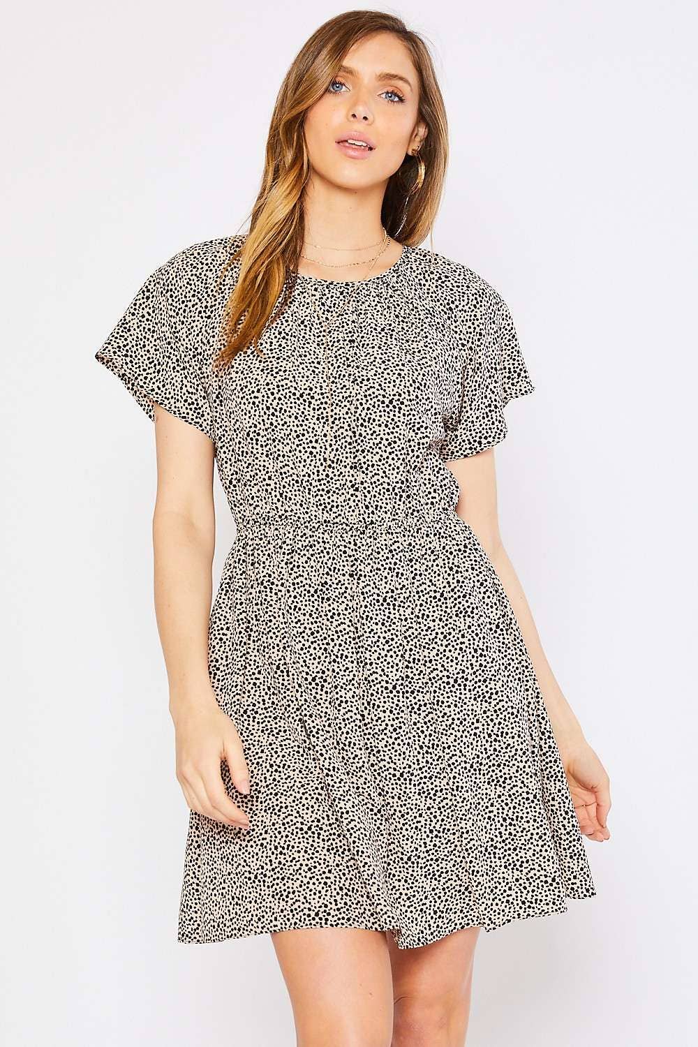 ANIMAL PRINT FLARE SLEEVES SMOCKED WAIST