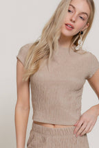 Short Sleeve Crew Neck Top & Waist Band Flare Pants Set