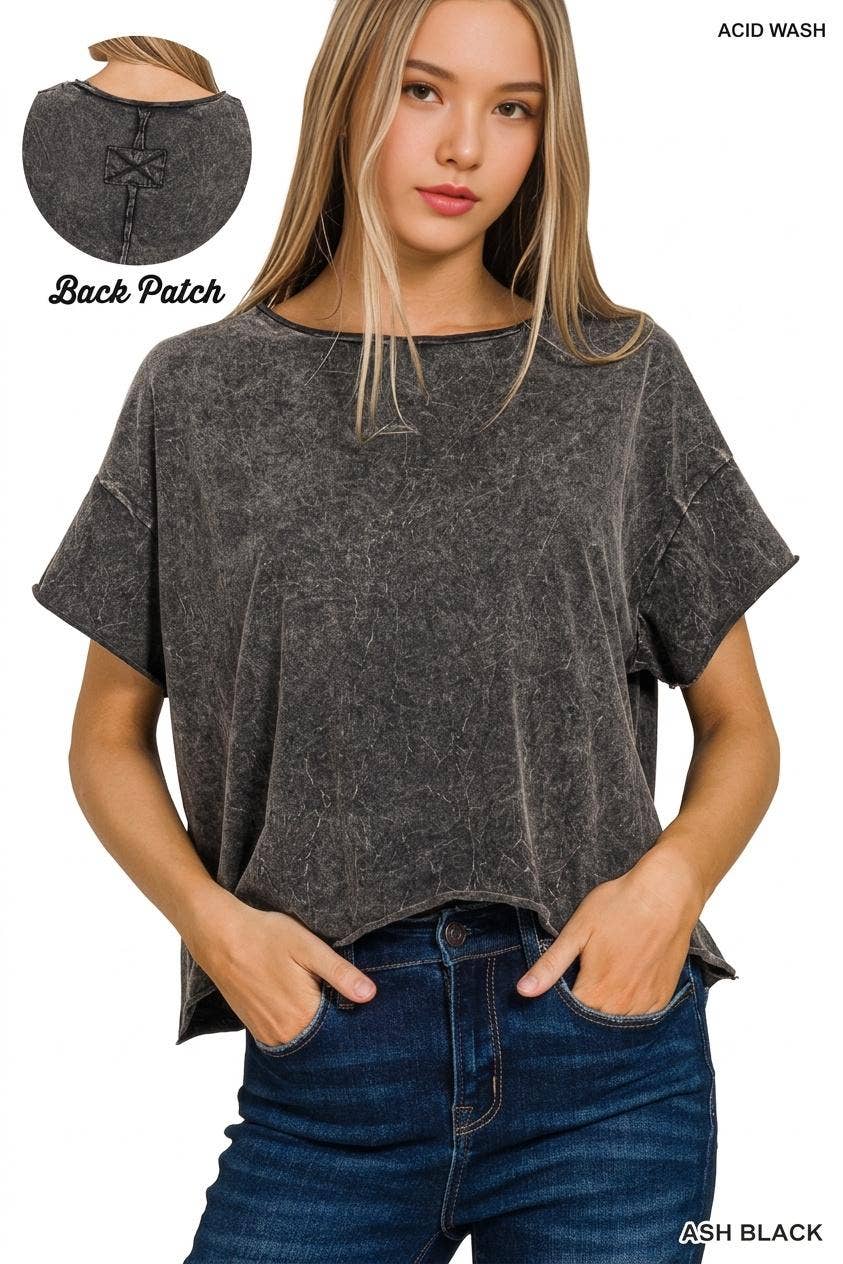 Crinkle washed crew neck short sleeve crop box tee - Zenana