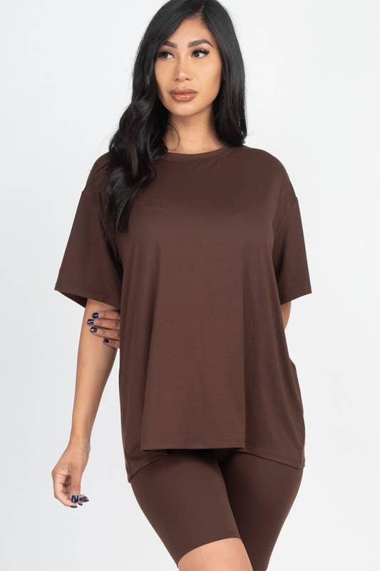 Loose Fit Top Oversize Shirts And Bike Shorts Set