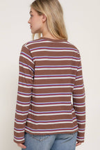 Long Sleeve Crew Neck Y/D Multi Striped Knit Top