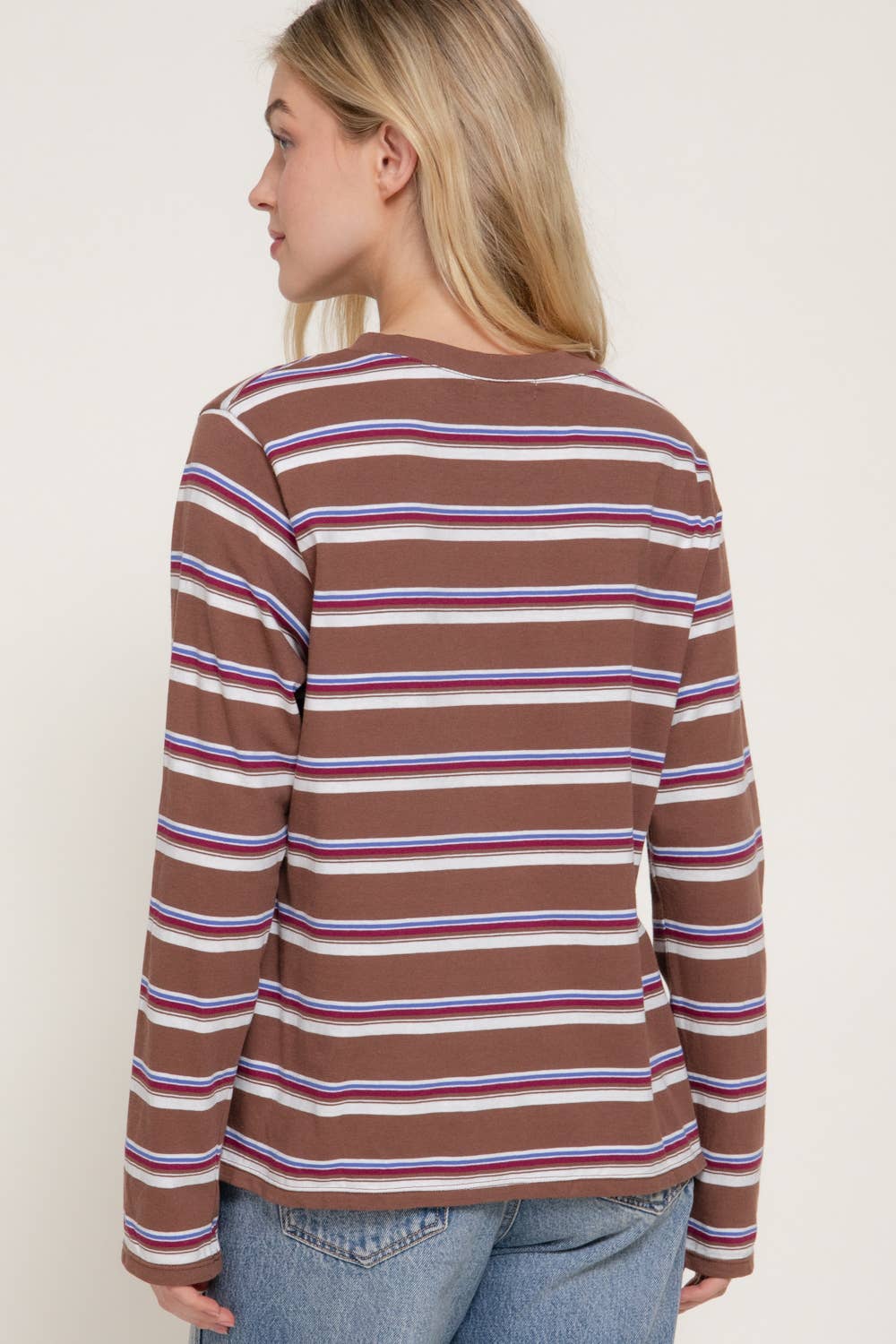 Long Sleeve Crew Neck Y/D Multi Striped Knit Top