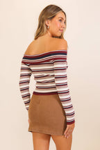 Striped Foldover Off-Shoulder Sweater Top