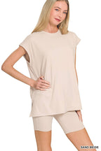 Brushed Dty Microfiber Top And Biker Shorts