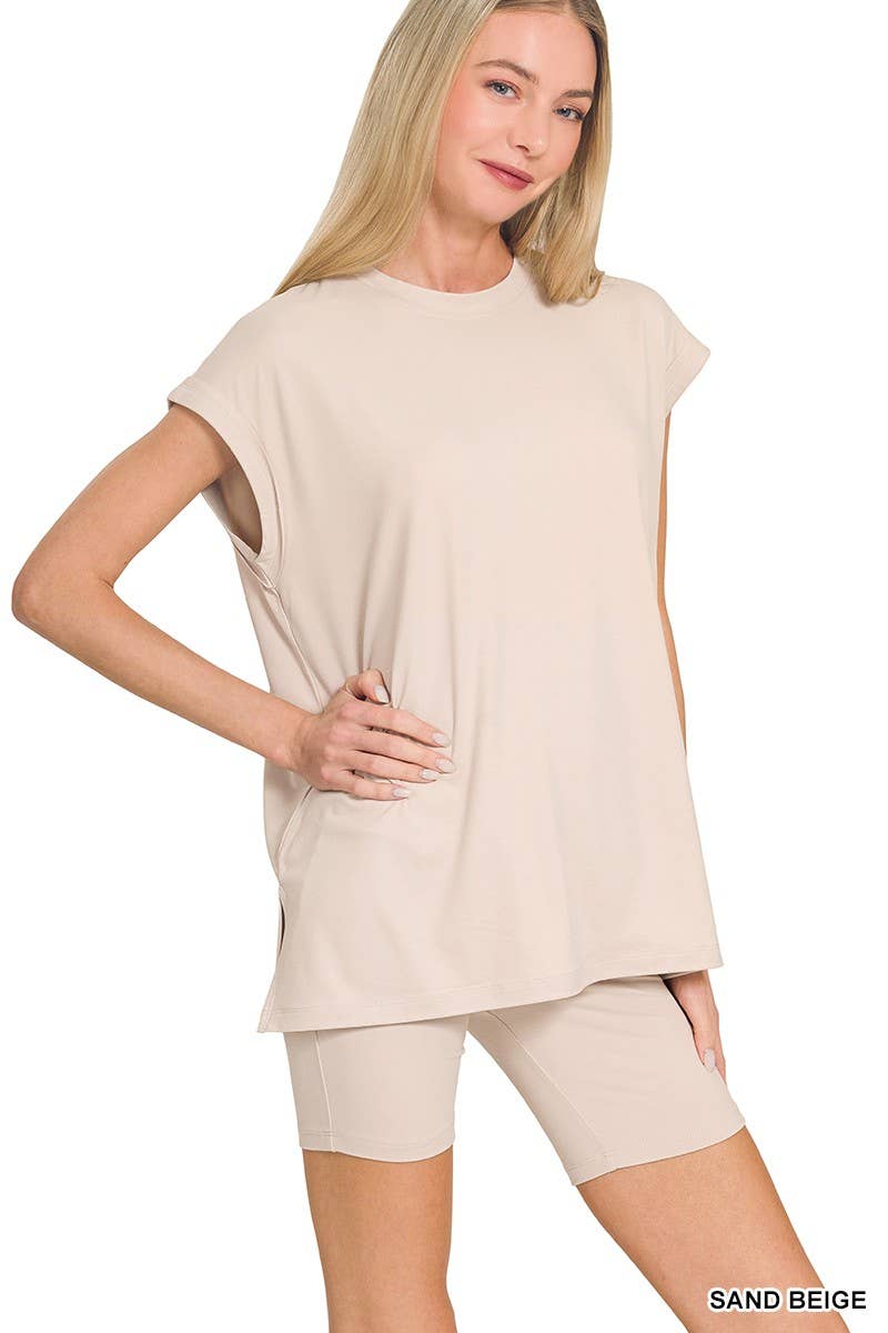 Brushed Dty Microfiber Top And Biker Shorts