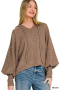 Soft Brushed Hacci Cropped Balloon Sleeve Hoodie Zenana