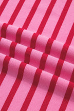 Striped Short Sleeve Scalloped Trim Side Slit Dress (S-XL)