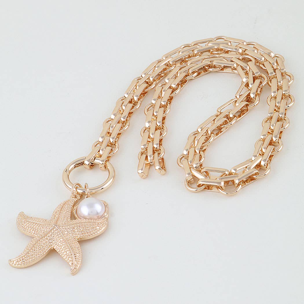 Hammered Starfish Pendant Toggle Chain Necklace