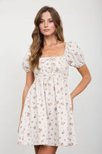 DITSY FLORAL PUFF SLEEVE SQUARE NECK MINI DRESS
