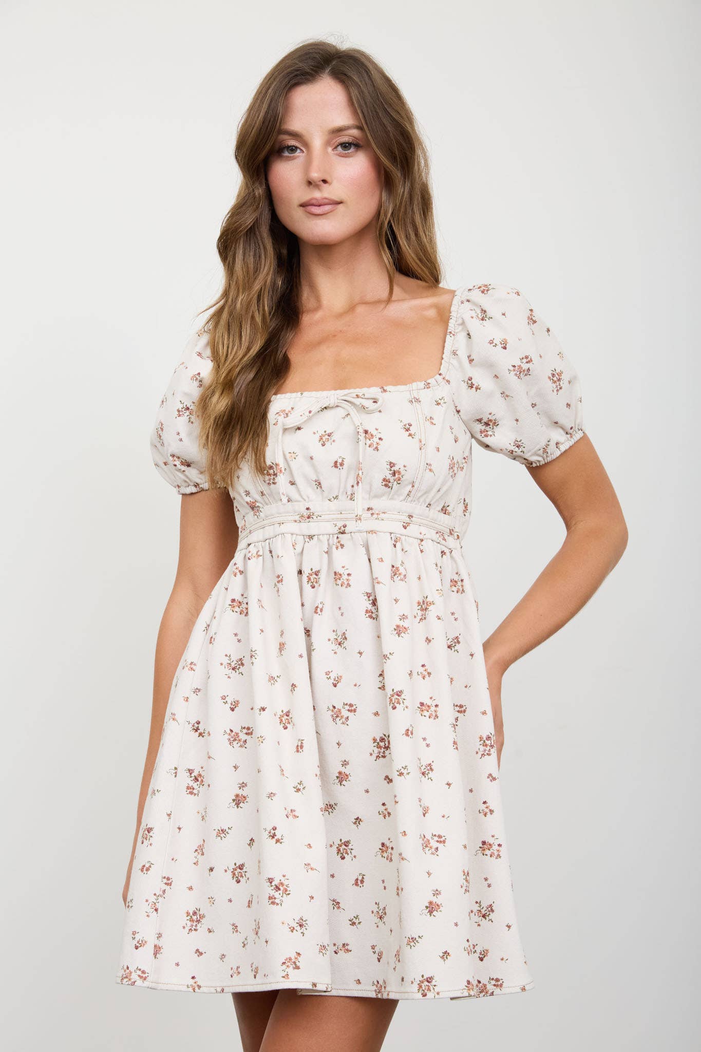 DITSY FLORAL PUFF SLEEVE SQUARE NECK MINI DRESS