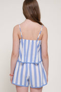Cami Top & Wide Striped Shorts Set with Lace Edges